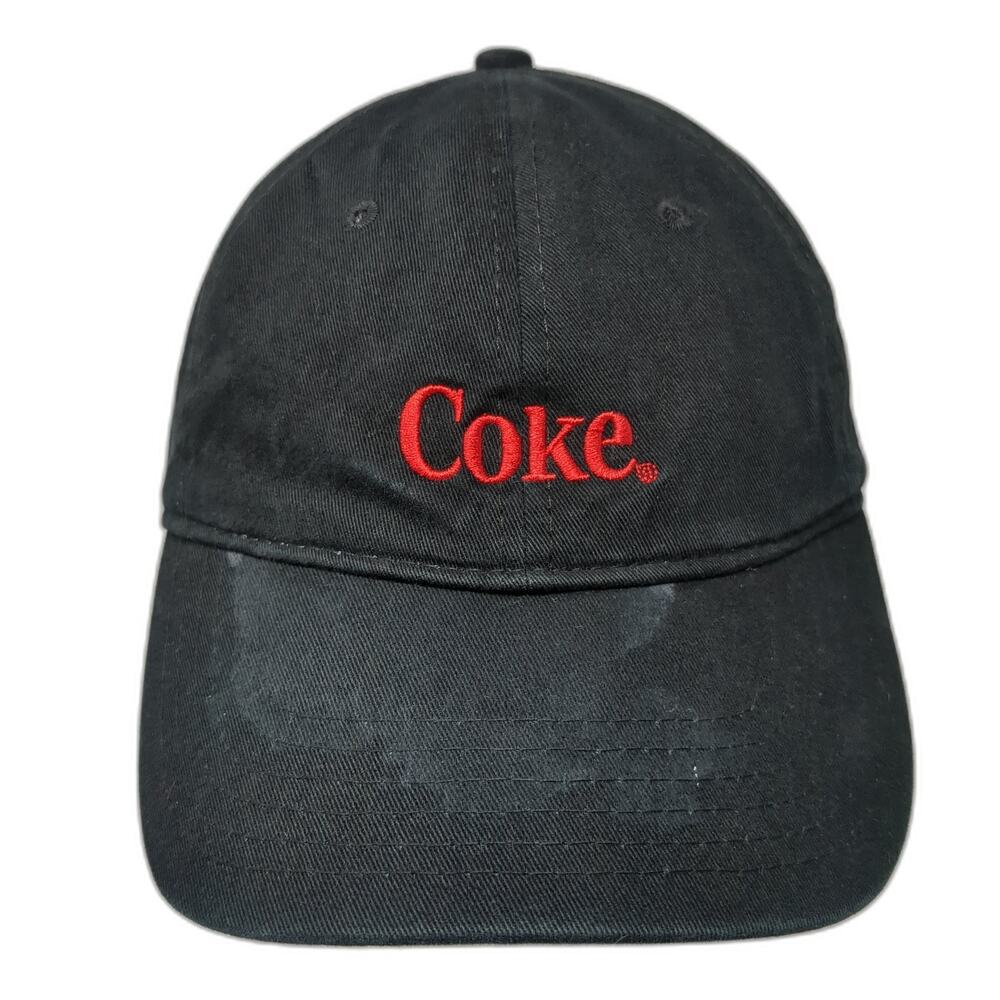 Coke Slideback Baseball Cap Black One Size Adjustable Embroidered Vented Holes
